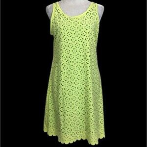 Title Nine Nimblene Eyelet Laser Cut Illusion Shift Dress Medium Lime Green